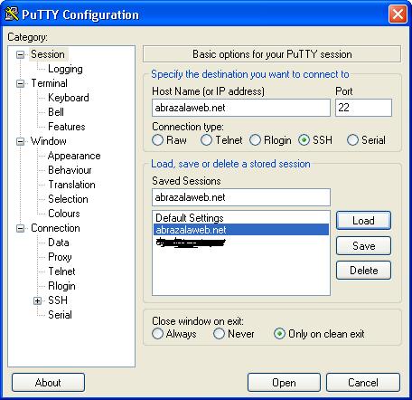 Putty: configuración sesión